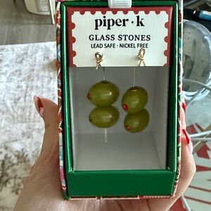 Piper K Olive Glass Stone Earrings